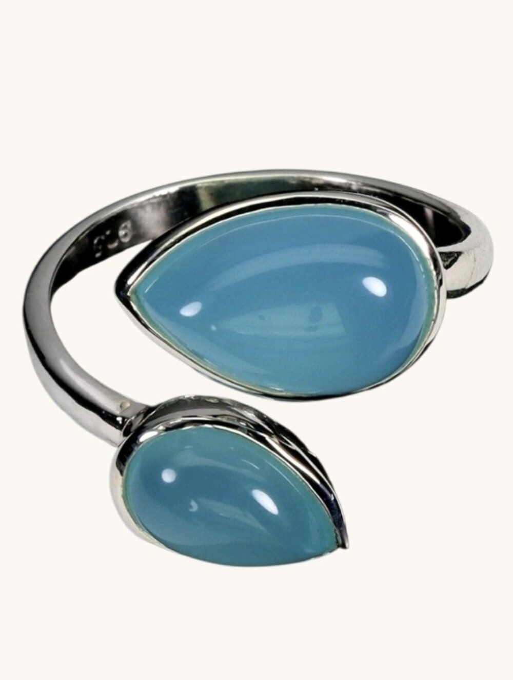 925 Sterling Silver Ring  Sz 9 (adjustable) with Natural Chalcedony 12x8mm Gem